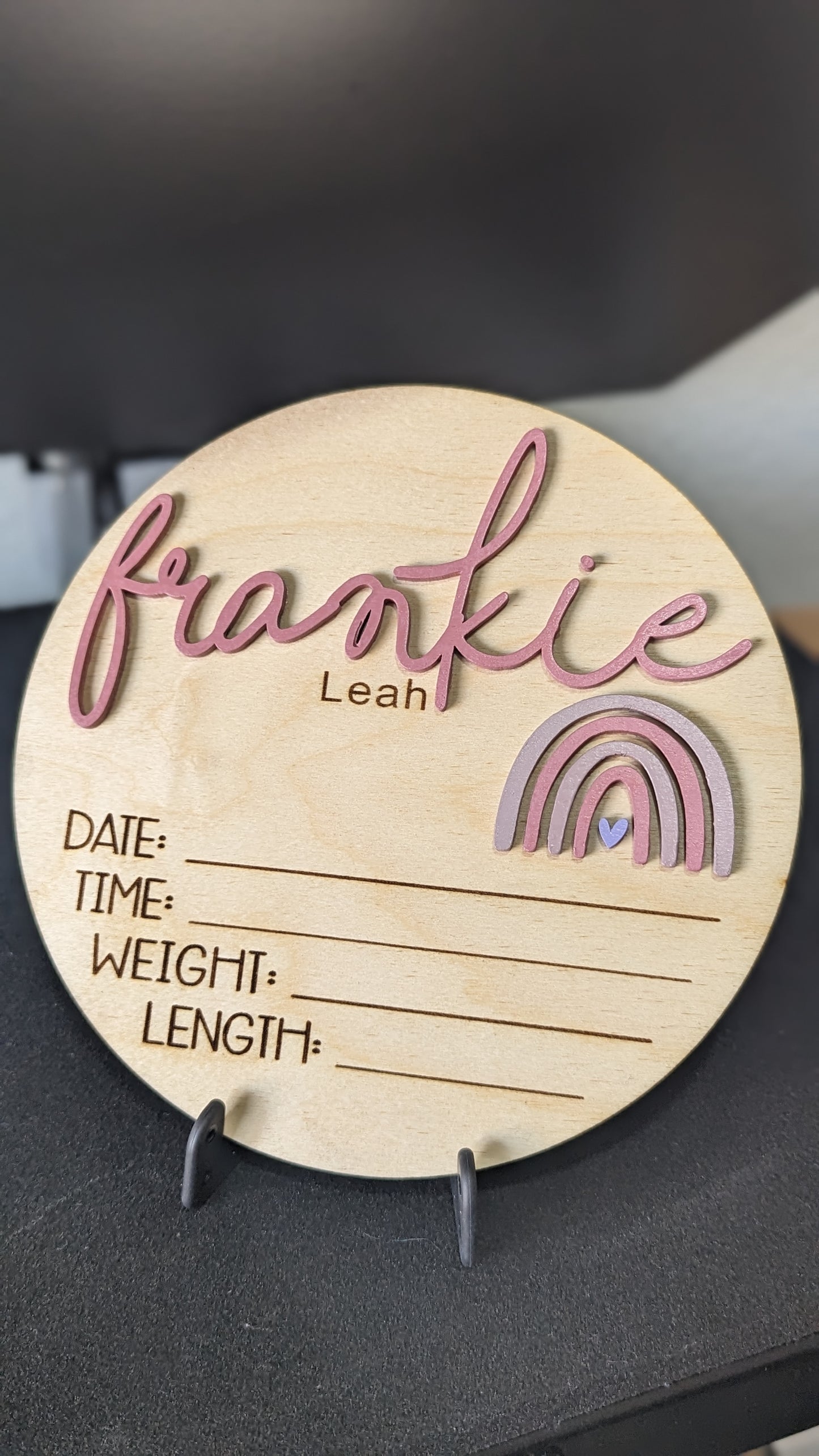 Baby Birth Announcement Sign 8" Name and Rainbow 3D
